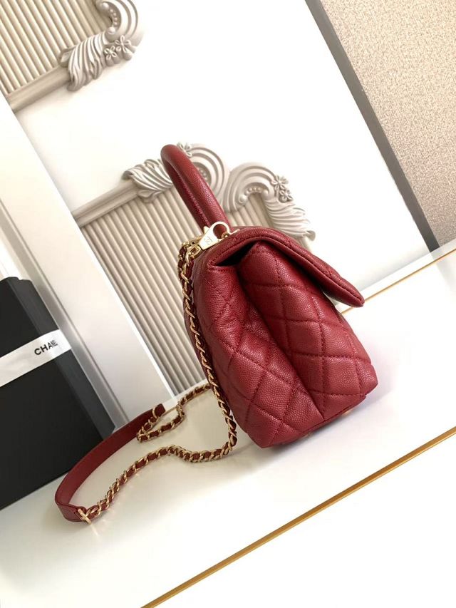 CC original grained calfskin small coco handle bag A92990 red