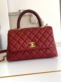 CC original grained calfskin small coco handle bag A92990 red&bordeaux