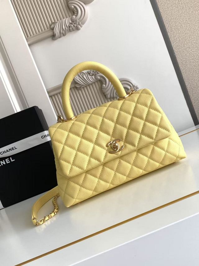 CC original grained calfskin small coco handle bag A92990 yellow