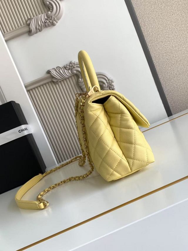 CC original grained calfskin small coco handle bag A92990 yellow