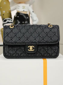 CC original braided calfskin medium flap bag AS4795 black