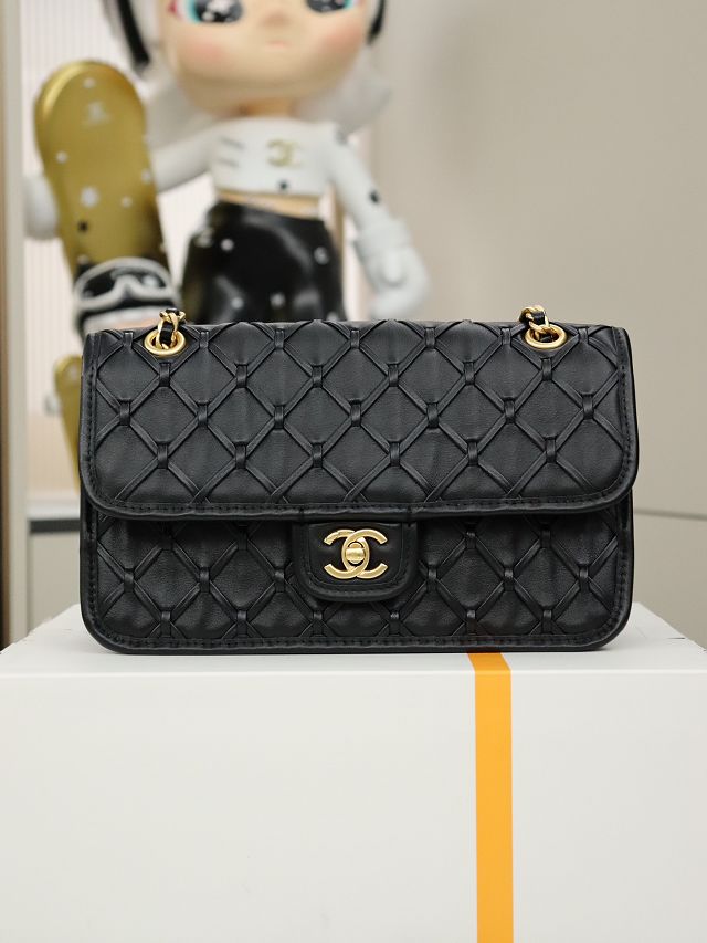 CC original braided calfskin medium flap bag AS4795 black