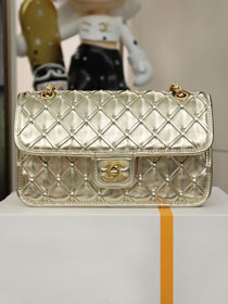 CC original braided calfskin medium flap bag AS4795 gold