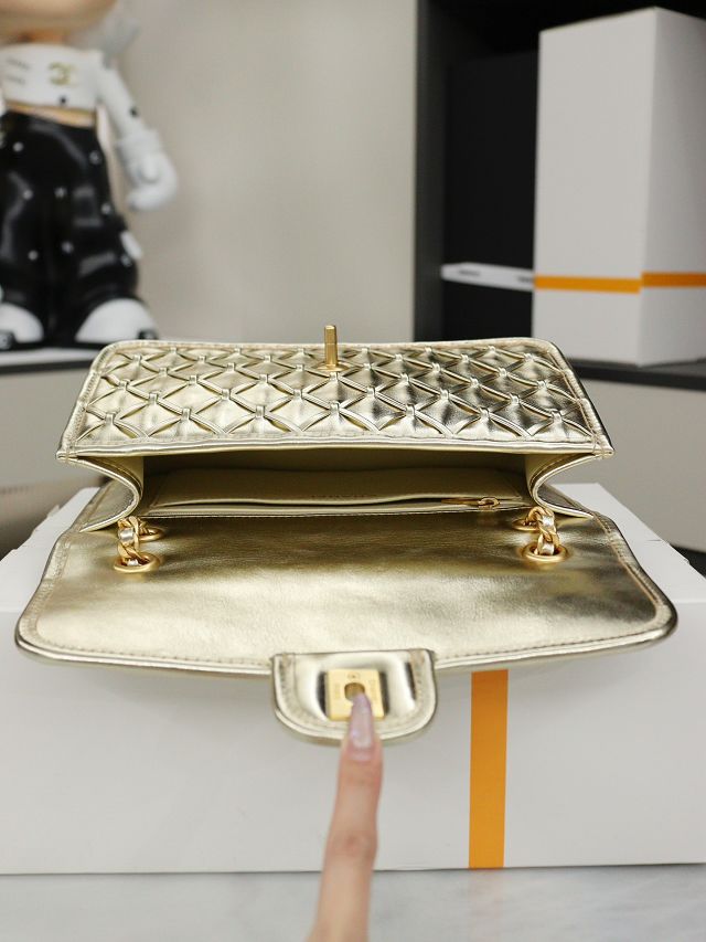 CC original braided calfskin medium flap bag AS4795 gold