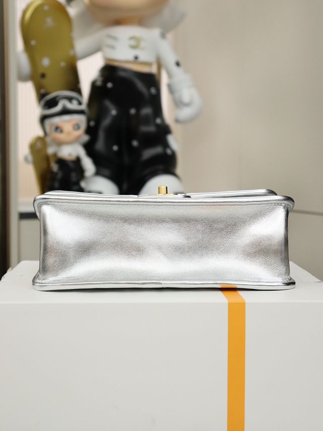 CC original braided calfskin medium flap bag AS4795 silver