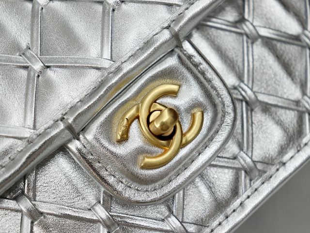 CC original braided calfskin medium flap bag AS4795 silver