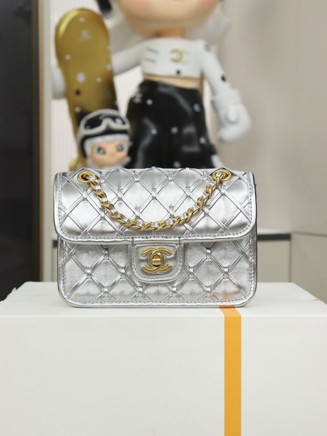 CC original braided calfskin mini flap bag AS4797 black