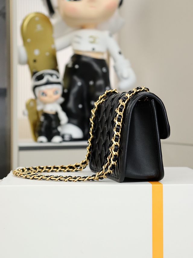CC original braided calfskin mini flap bag AS4797 black