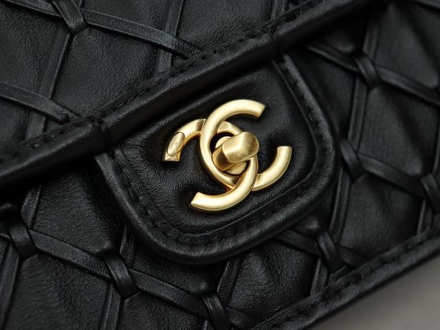 CC original braided calfskin mini flap bag AS4797 black