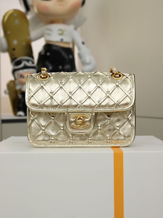 CC original braided calfskin mini flap bag AS4797 gold