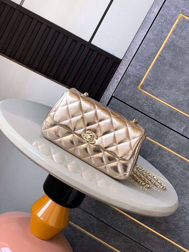 CC original calfskin mini flap bag AS4592 gold