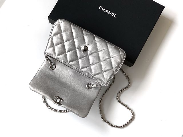 CC original calfskin mini flap bag AS4592 silver