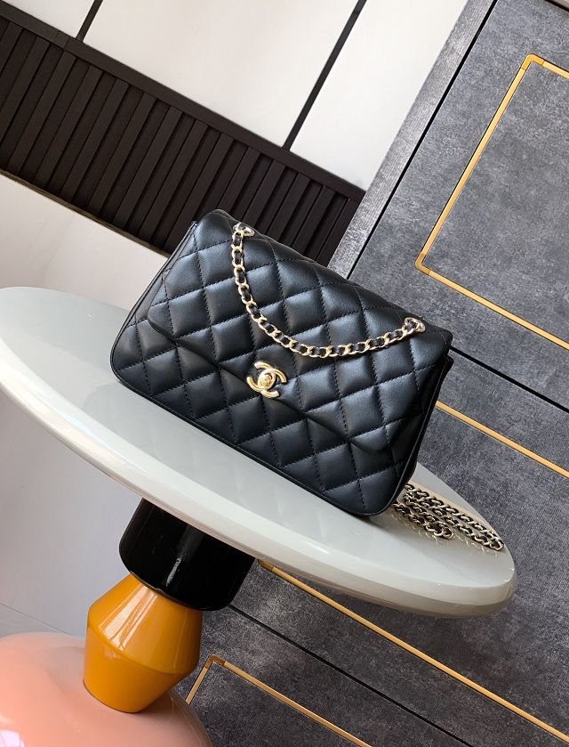 CC original calfskin small flap bag AS5485 black
