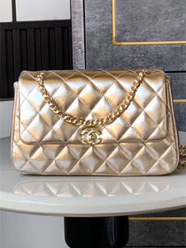 CC original calfskin small flap bag AS5485 gold