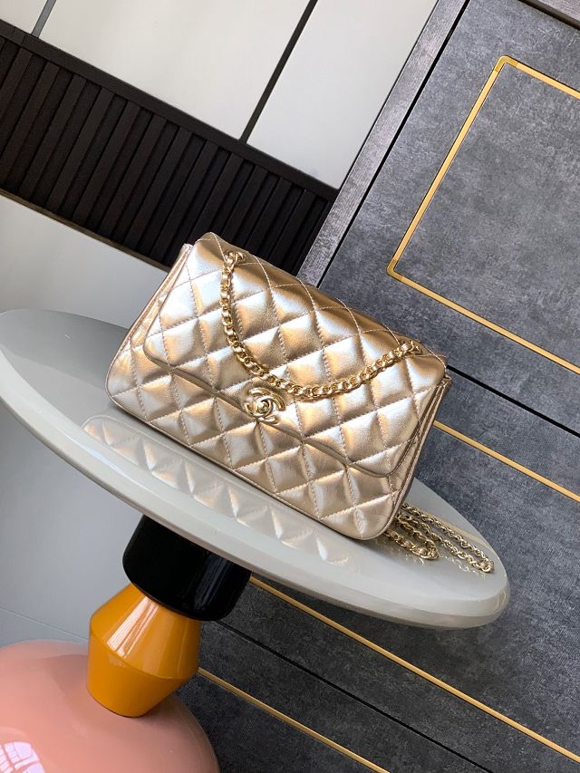 CC original calfskin small flap bag AS5485 gold