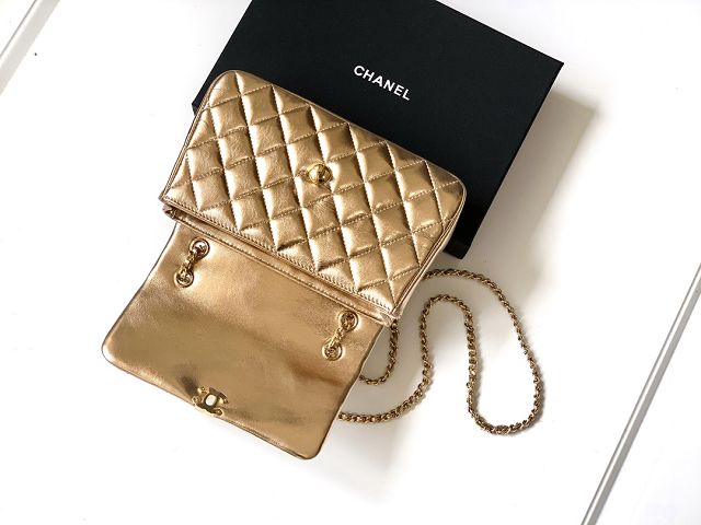 CC original calfskin small flap bag AS5485 gold