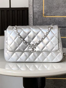 CC original calfskin small flap bag AS5485 silver