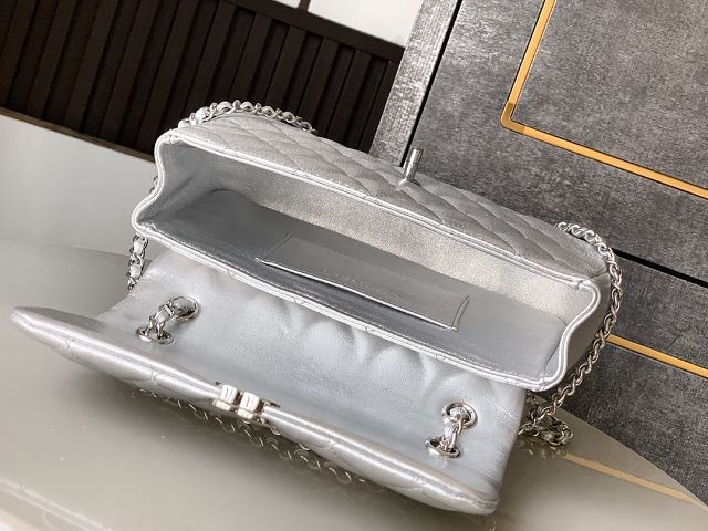 CC original calfskin small flap bag AS5485 silver