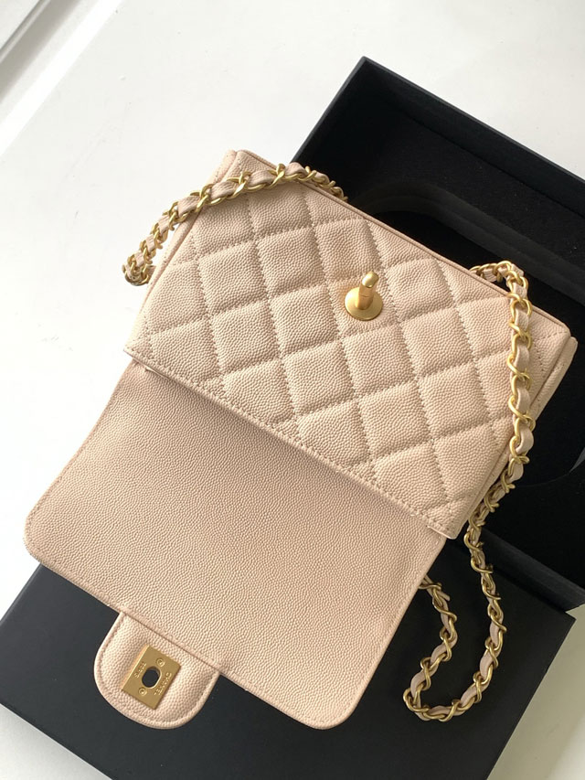 CC original grained calfskin mini flap bag AS5239 apricot