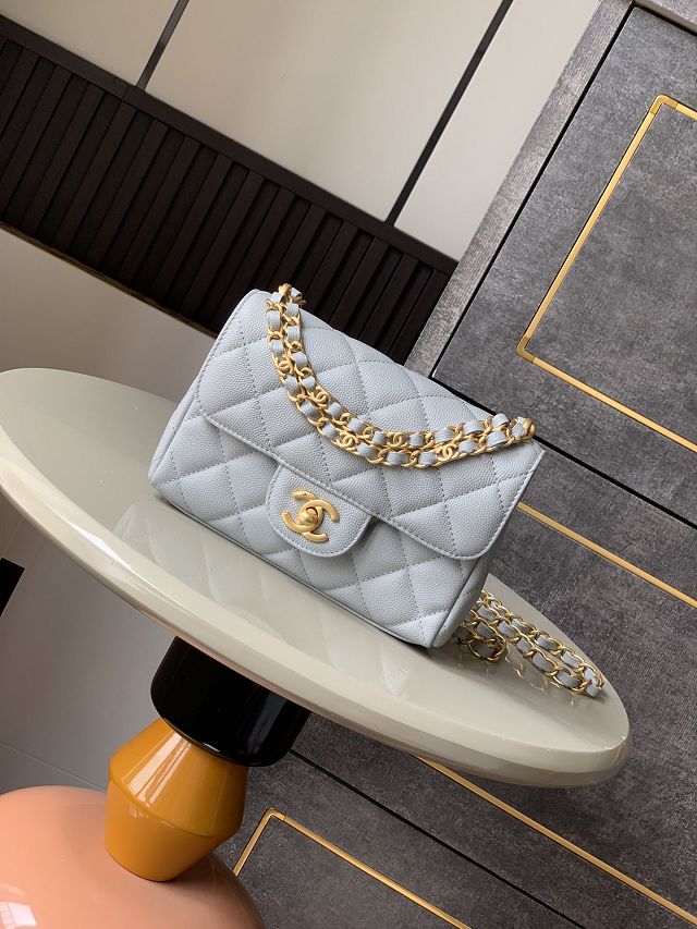 CC original grained calfskin mini flap bag AS5239 grey