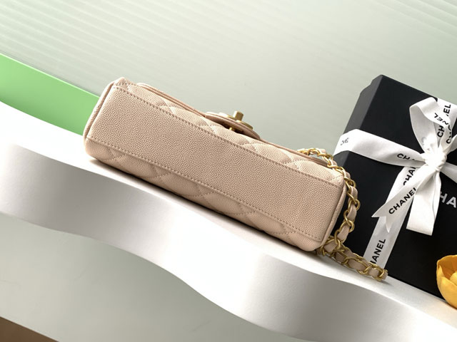 CC original grained calfskin small flap bag AS5238 apricot