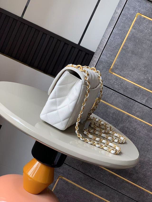 CC original grained calfskin small flap bag AS5238 white