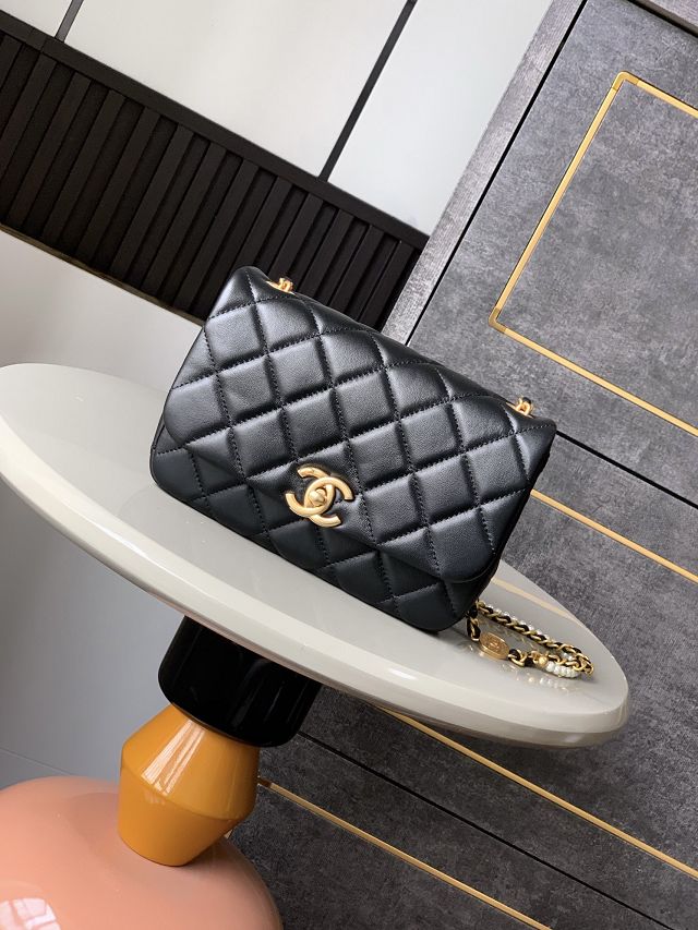 CC original lambskin mini flap bag AS5352 black 