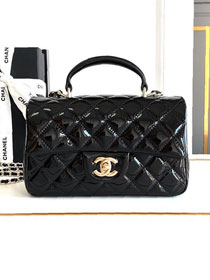 CC original patent calfskin top handle flap bag AS2431 black