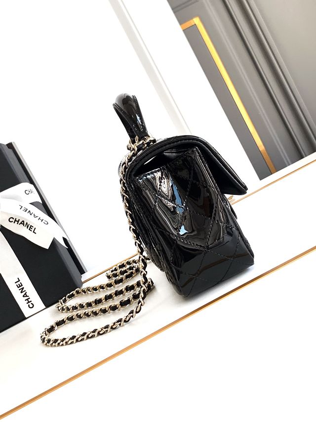 CC original patent calfskin top handle flap bag AS2431 black