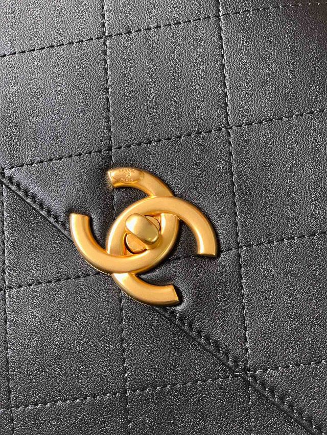 CC original calfskin large top handle flap bag AS5447 black