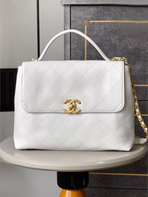 CC original calfskin large top handle flap bag AS5447 white