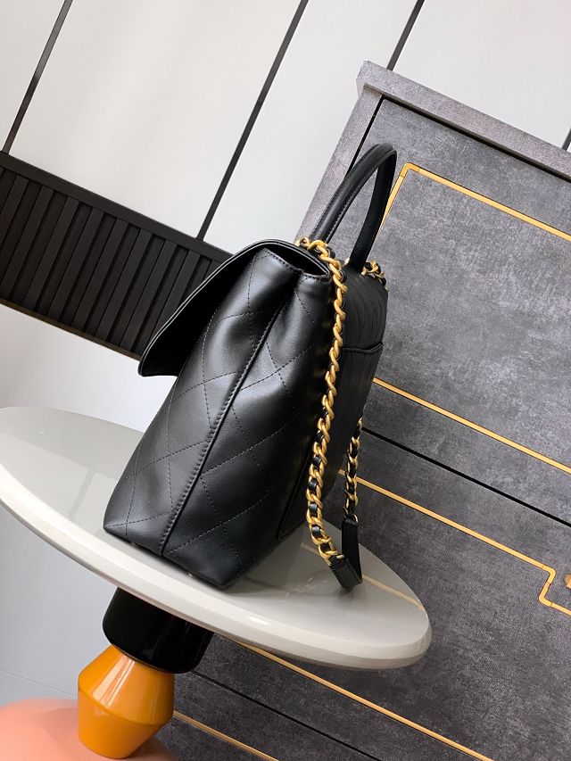 CC original calfskin maxi top handle flap bag AS5543 black
