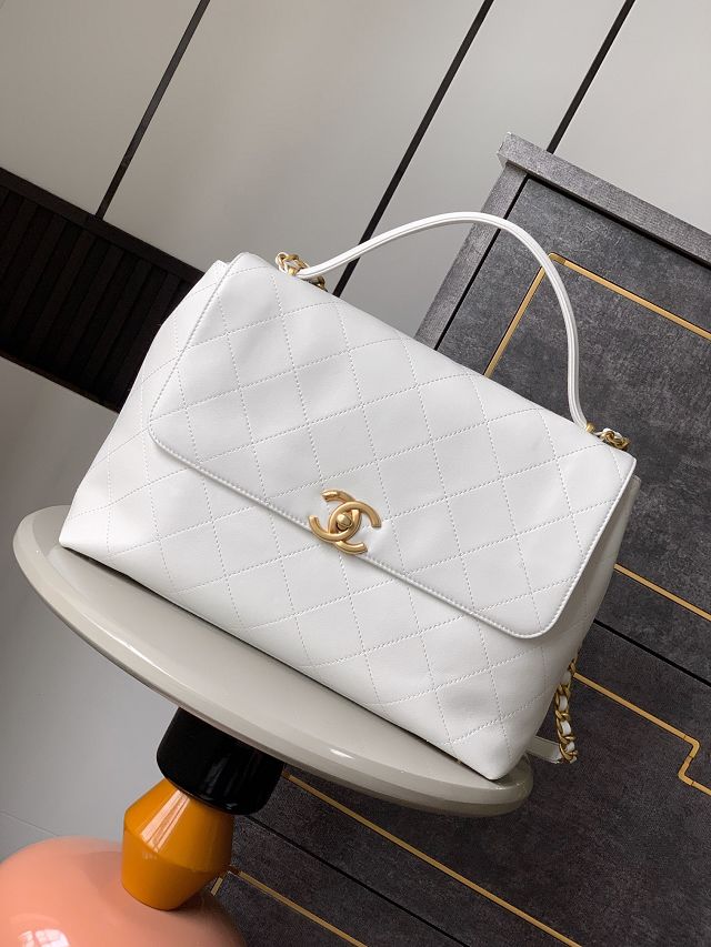 CC original calfskin maxi top handle flap bag AS5543 white