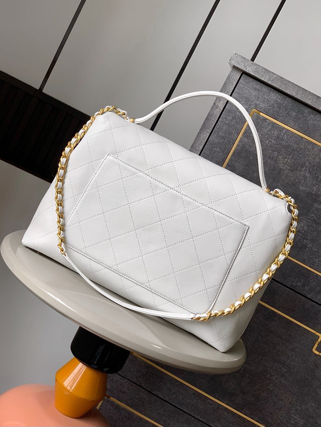 CC original calfskin maxi top handle flap bag AS5543 white