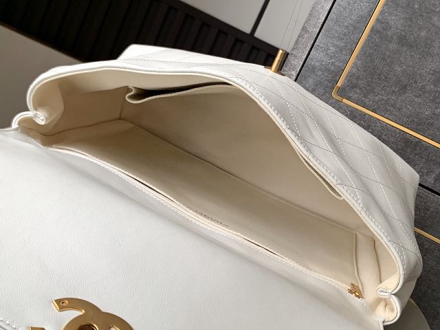 CC original calfskin maxi top handle flap bag AS5543 white