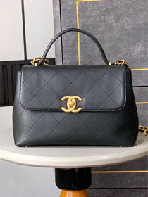 CC original calfskin medium top handle flap bag AS5467 black