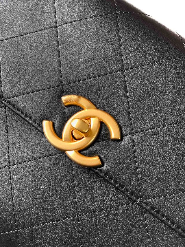 CC original calfskin medium top handle flap bag AS5467 black