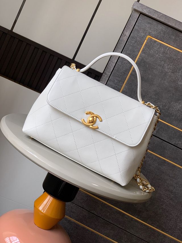 CC original calfskin medium top handle flap bag AS5467 white