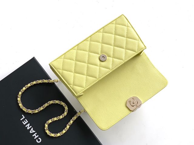 CC original grained calfskin flap phone holder AP3238 lemon yellow