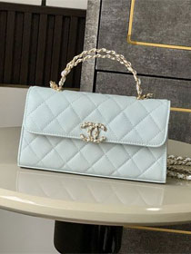 CC original grained calfskin flap phone holder AP3238 light blue