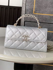 CC original grained calfskin flap phone holder AP3238 silver