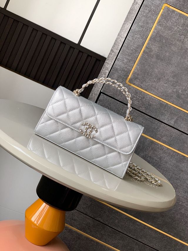 CC original grained calfskin flap phone holder AP3238 silver