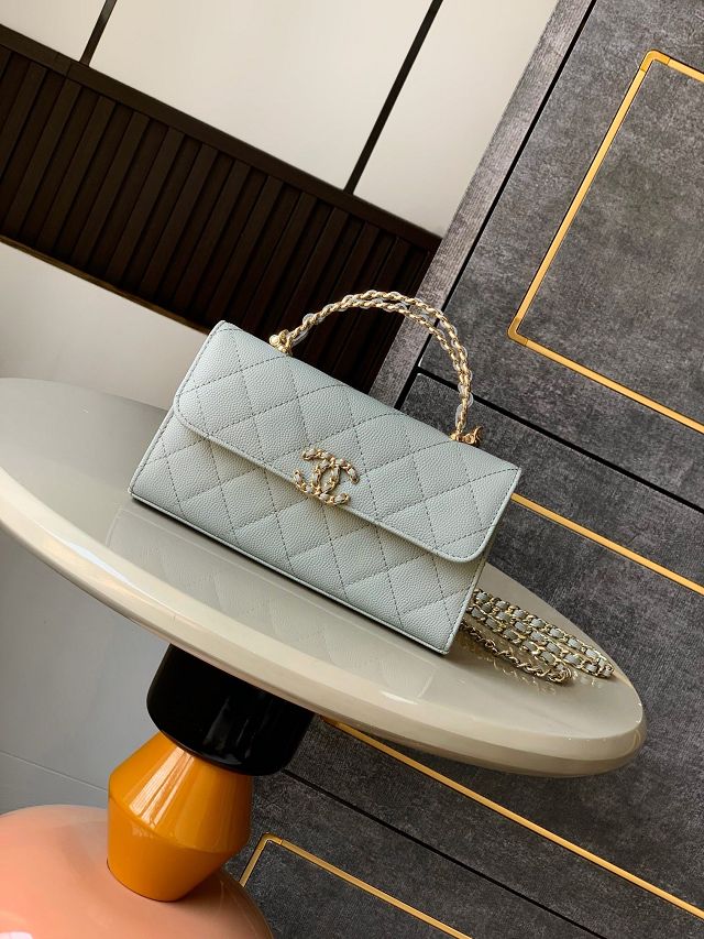 CC original grained calfskin flap phone holder AP3238 water blue