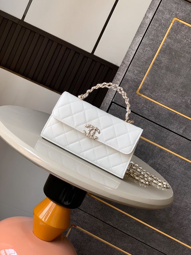 CC original grained calfskin flap phone holder AP3238 white