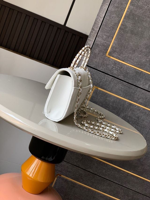 CC original grained calfskin flap phone holder AP3238 white