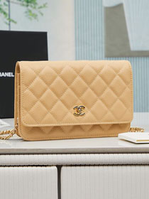 CC original grained calfskin wallet on chain AP4241 apricot