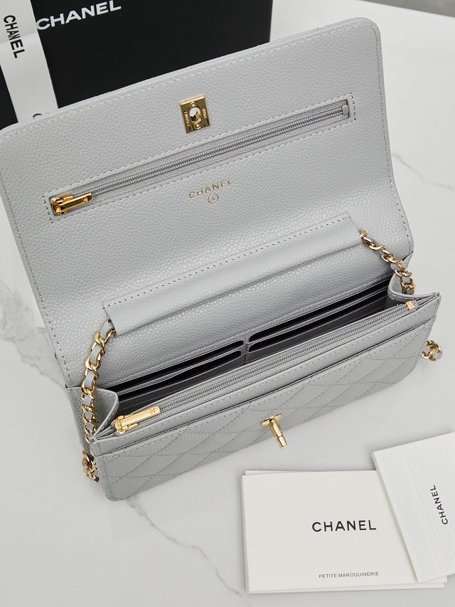 CC original grained calfskin wallet on chain AP4241 grey