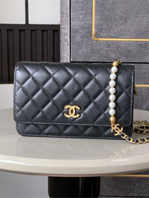 CC original grained calfskin wallet on chain AP4584 black