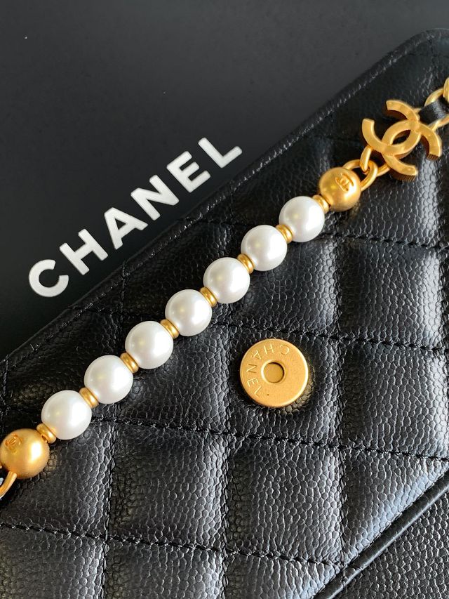 CC original grained calfskin wallet on chain AP4584 black