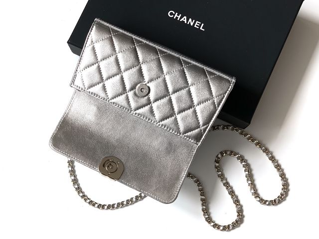 CC original lambskin flap phone holder AP3238 silver